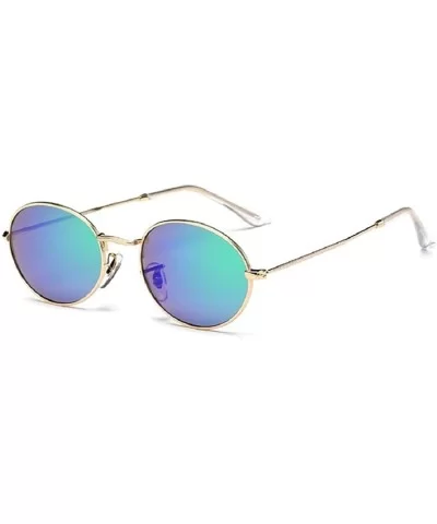 Oval Sunglasses Vintage Round for Men and Women Metal Frame Tiny Sun - Gold & Green - CH18R8TLMA6 $9.38 Round