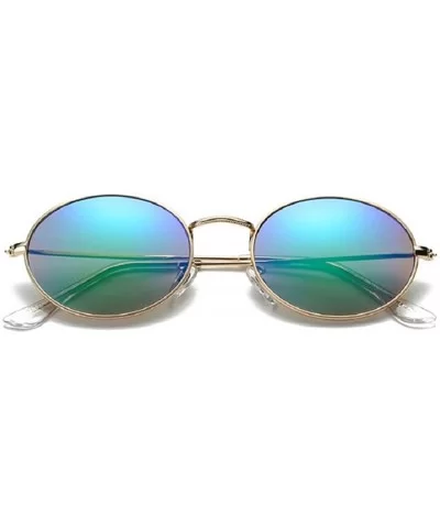 Oval Sunglasses Vintage Round for Men and Women Metal Frame Tiny Sun - Gold & Green - CH18R8TLMA6 $9.38 Round