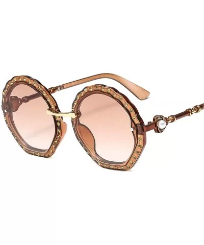 Hot Oversized Rhinestone Round Sunglasses Sexy Women Luxury Crystal Sun Glasses Gradient lens UV400 - Brown - CR18N7NA3D8 $16...