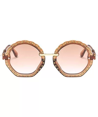 Hot Oversized Rhinestone Round Sunglasses Sexy Women Luxury Crystal Sun Glasses Gradient lens UV400 - Brown - CR18N7NA3D8 $16...