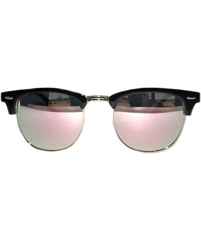 Aviator Brow Bar Flat Mirror Multicolor Lens Sunglasses Metal Frame - Mirror-light-pink - CW183CH0KYC $11.80 Cat Eye