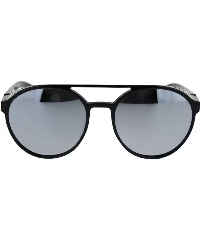 Mens Cafe Racer Style Side Visor Round Vintage Plastic Sunglasses - Black Silver Mirror - CD18QATX0X4 $17.03 Oval