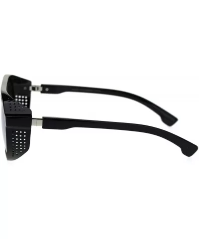 Mens Cafe Racer Style Side Visor Round Vintage Plastic Sunglasses - Black Silver Mirror - CD18QATX0X4 $17.03 Oval