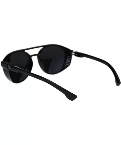 Mens Cafe Racer Style Side Visor Round Vintage Plastic Sunglasses - Black Silver Mirror - CD18QATX0X4 $17.03 Oval