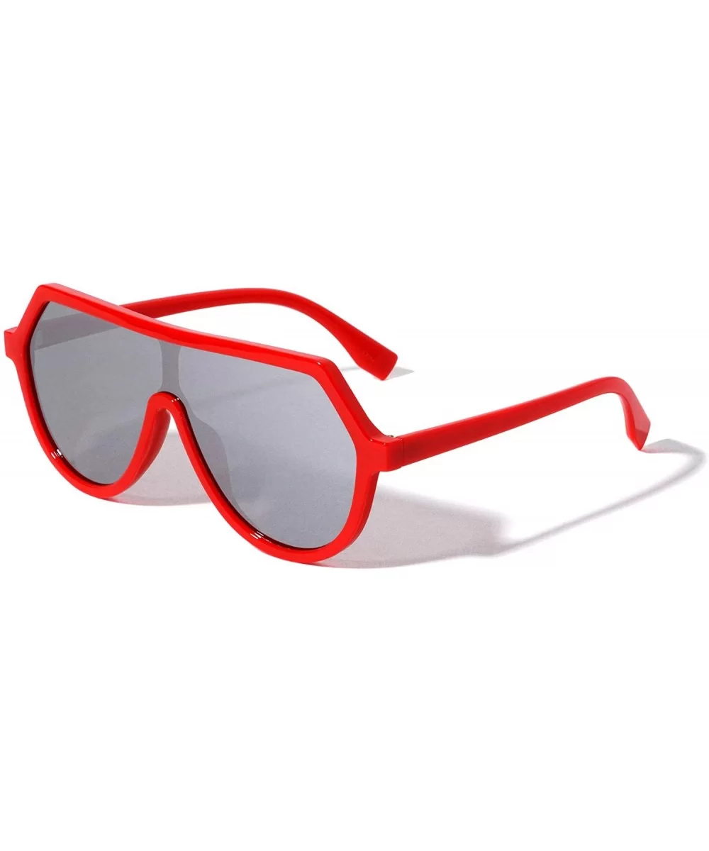 Geometric Flat Top One Piece Shield Lens Sunglasses - Grey Red - CB199LURLQ7 $20.09 Shield