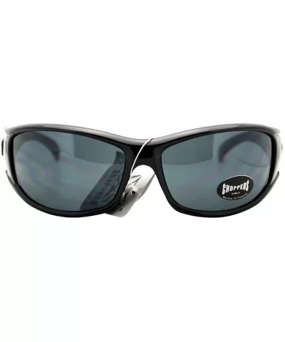 Sunglasses Mens Oval Rectangular Wrap Around Biker Shades - Black (Black) - CM187ERO8IY $14.19 Rectangular