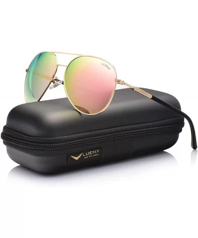 Aviator Sunglasses for Women Polarized Mirror with Case - UV 400 Protection 60MM - 15-pink/Size2.36 Inches - C617YZL780T $26....