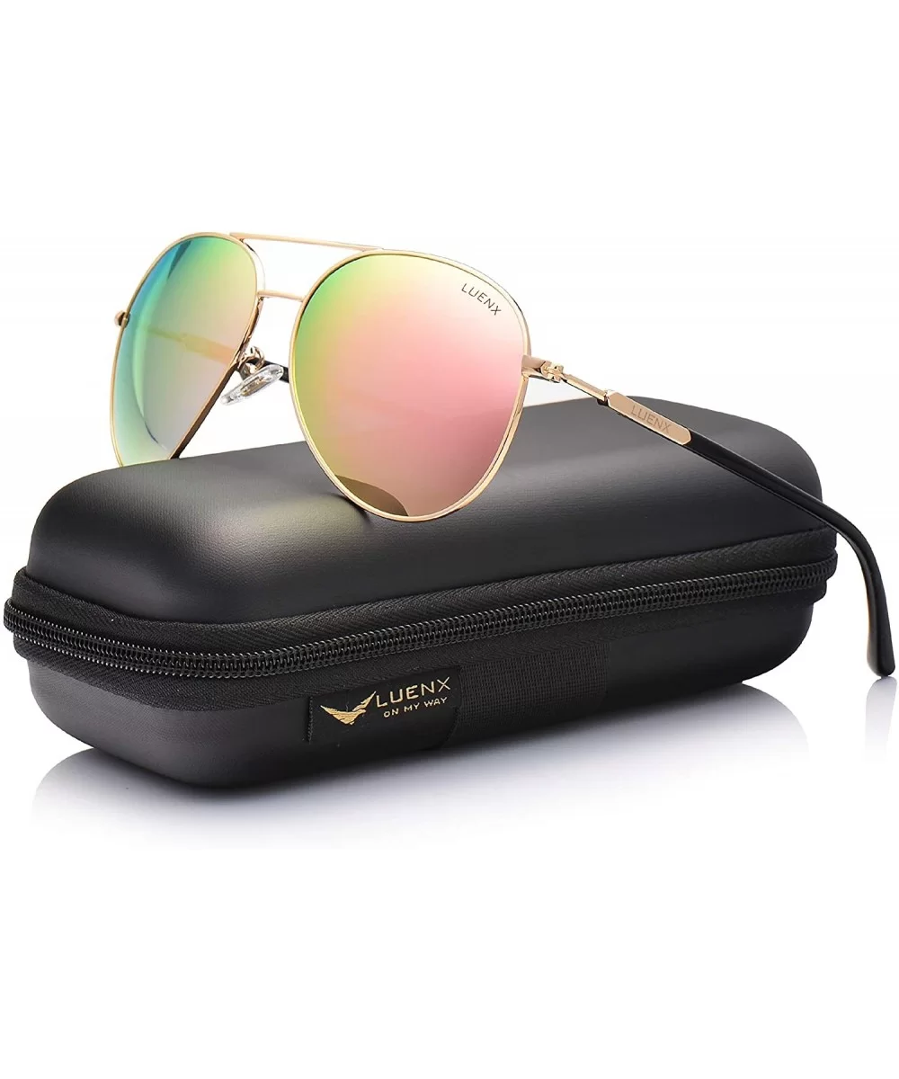 Aviator Sunglasses for Women Polarized Mirror with Case - UV 400 Protection 60MM - 15-pink/Size2.36 Inches - C617YZL780T $26....