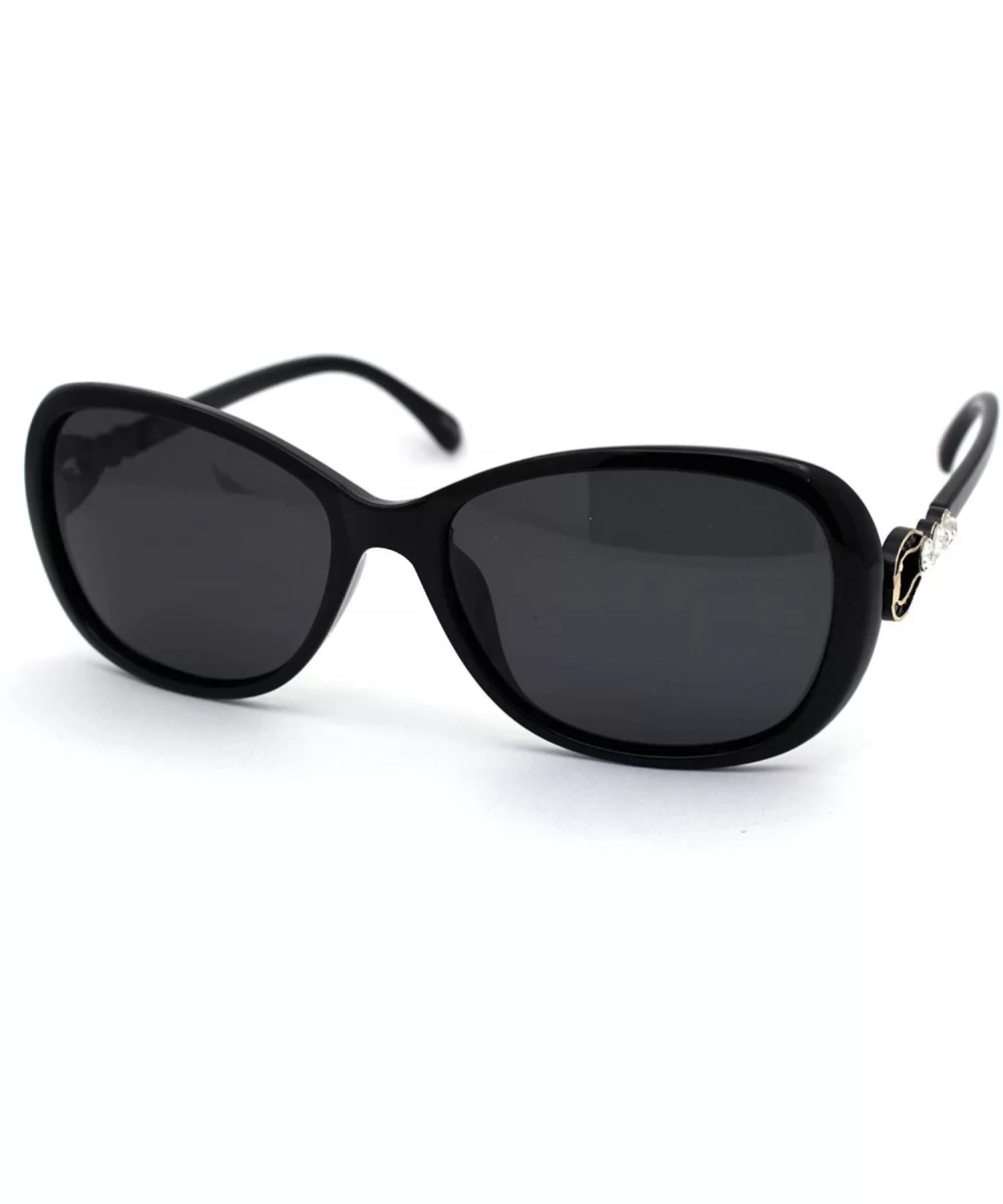 Polarized Womens Rhinestone Jewel Hinge Diva Sunglasses - All Black - CP18ZMD6RKQ $17.41 Butterfly