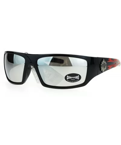 Mens Sunglasses Biker Wrap Around Rectangle Frame UV 400 - Black Red (Silver Mirror) - CF186OX4XRK $15.45 Rectangular