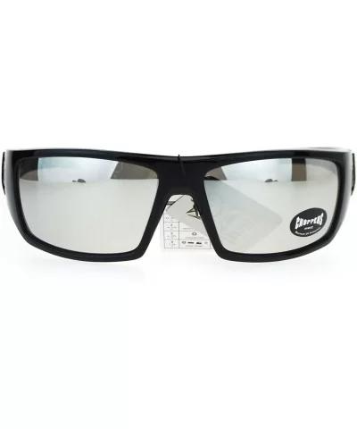 Mens Sunglasses Biker Wrap Around Rectangle Frame UV 400 - Black Red (Silver Mirror) - CF186OX4XRK $15.45 Rectangular