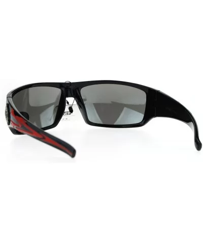 Mens Sunglasses Biker Wrap Around Rectangle Frame UV 400 - Black Red (Silver Mirror) - CF186OX4XRK $15.45 Rectangular