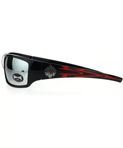 Mens Sunglasses Biker Wrap Around Rectangle Frame UV 400 - Black Red (Silver Mirror) - CF186OX4XRK $15.45 Rectangular