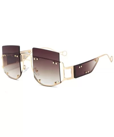 Woman Retro Oversized Big Square Frame UV400 Polarized Sunglasses for Female 2130 - Coffee - CW18ZA6XTQQ $49.38 Semi-rimless