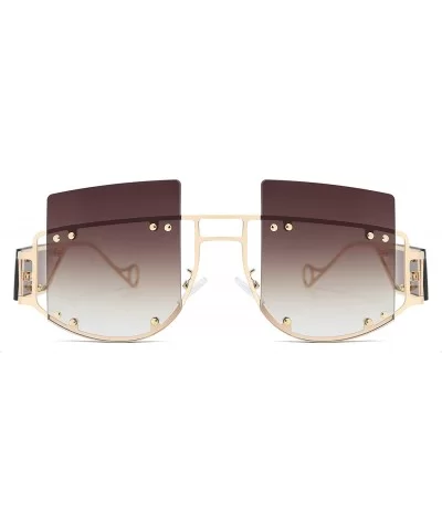 Woman Retro Oversized Big Square Frame UV400 Polarized Sunglasses for Female 2130 - Coffee - CW18ZA6XTQQ $49.38 Semi-rimless