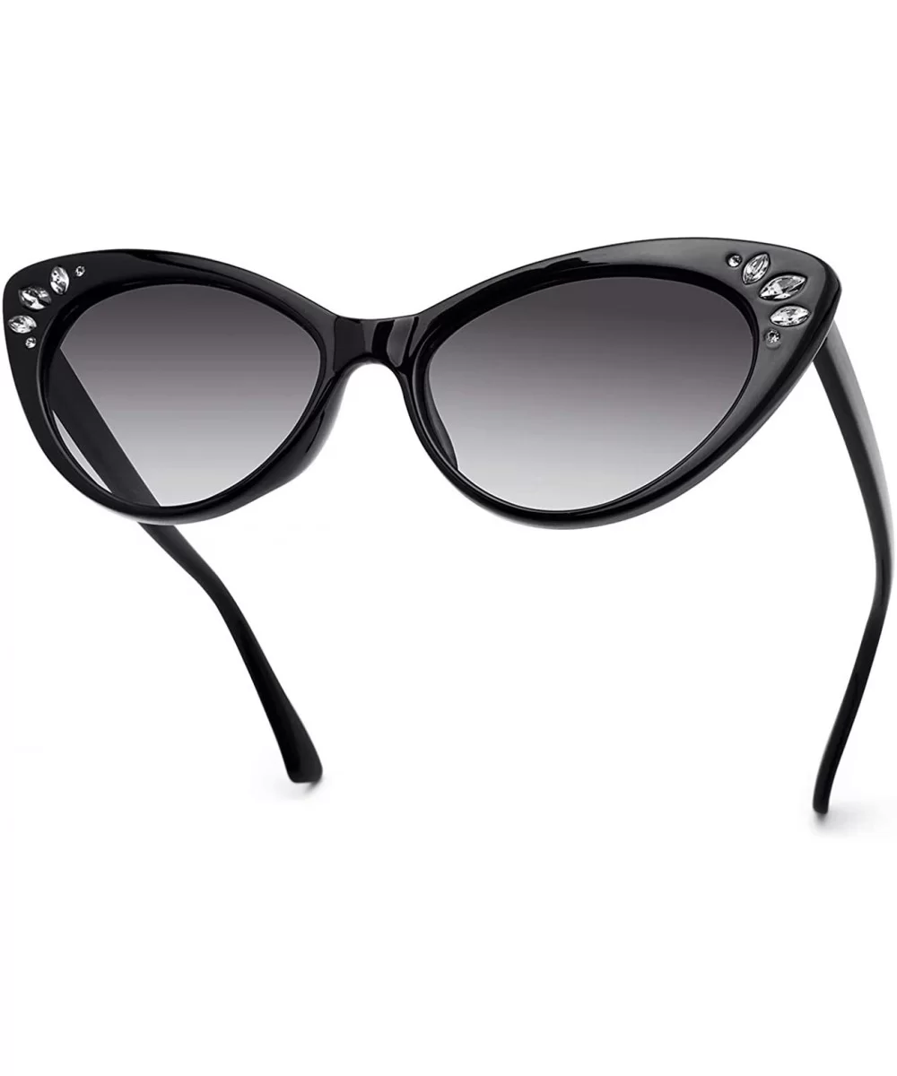 Vintage Cateye Rhinestone Sunglasses for Women Retro Narrow Small Sun Glasses - Black - CM18S6S0SX3 $12.55 Square