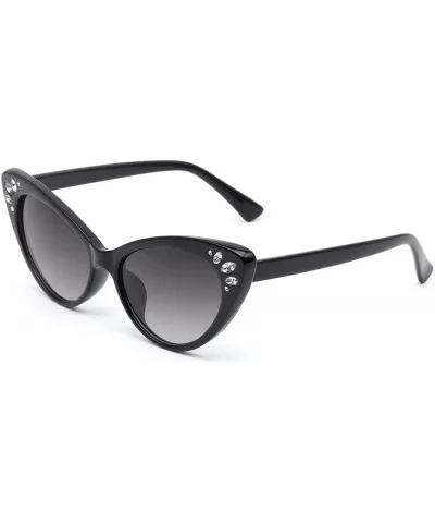 Vintage Cateye Rhinestone Sunglasses for Women Retro Narrow Small Sun Glasses - Black - CM18S6S0SX3 $12.55 Square