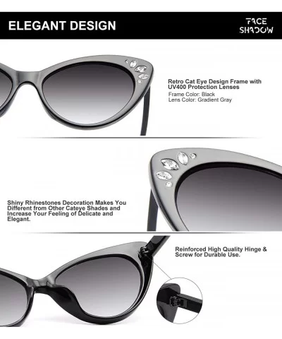 Vintage Cateye Rhinestone Sunglasses for Women Retro Narrow Small Sun Glasses - Black - CM18S6S0SX3 $12.55 Square