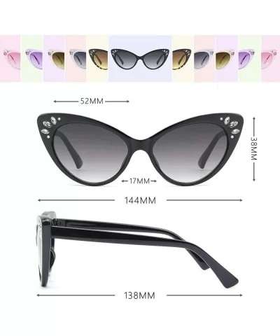 Vintage Cateye Rhinestone Sunglasses for Women Retro Narrow Small Sun Glasses - Black - CM18S6S0SX3 $12.55 Square