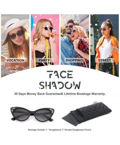 Vintage Cateye Rhinestone Sunglasses for Women Retro Narrow Small Sun Glasses - Black - CM18S6S0SX3 $12.55 Square