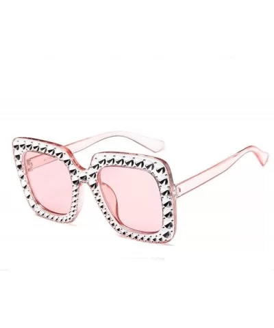 Women Vintage Style Rhinestone Square Mirror Sunglasses Plastic Frame Sun Glasses - Pink - C31982X5M49 $15.99 Oversized