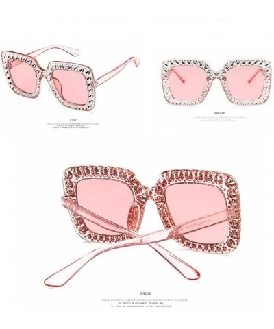 Women Vintage Style Rhinestone Square Mirror Sunglasses Plastic Frame Sun Glasses - Pink - C31982X5M49 $15.99 Oversized