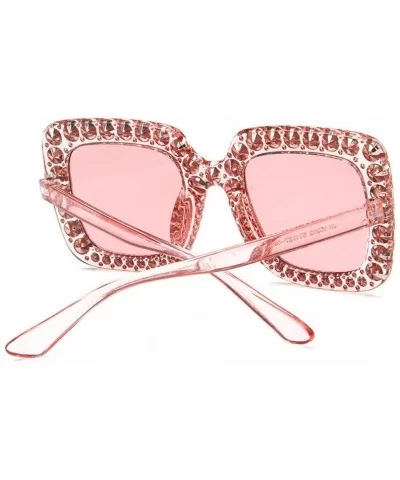 Women Vintage Style Rhinestone Square Mirror Sunglasses Plastic Frame Sun Glasses - Pink - C31982X5M49 $15.99 Oversized