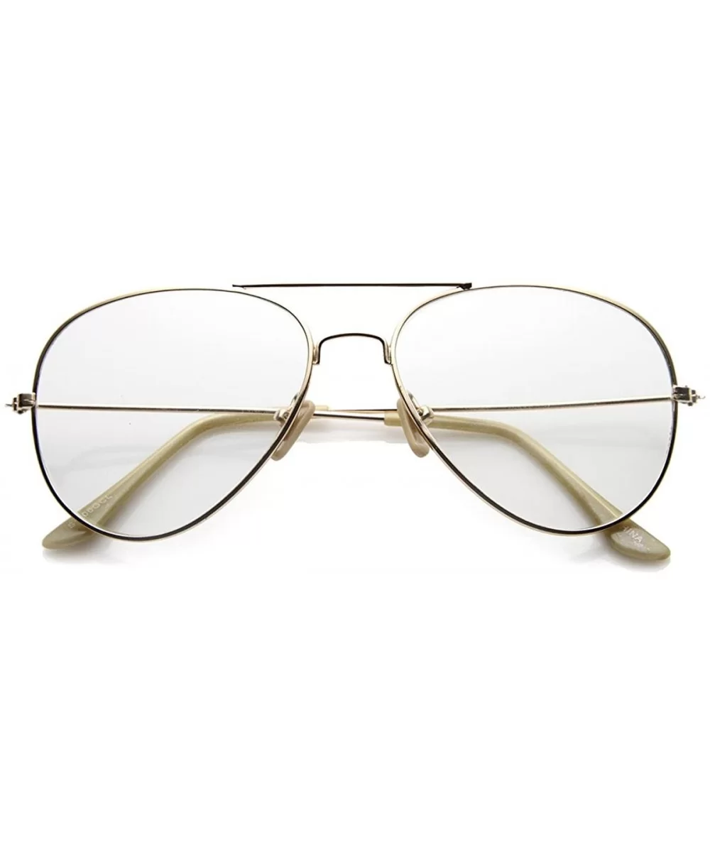 Nickel Plated Tear Drop Wire Frame Basic Metal Clear Lens Aviator Glasses - Gold Clear - CR11XN6SXXB $12.81 Aviator