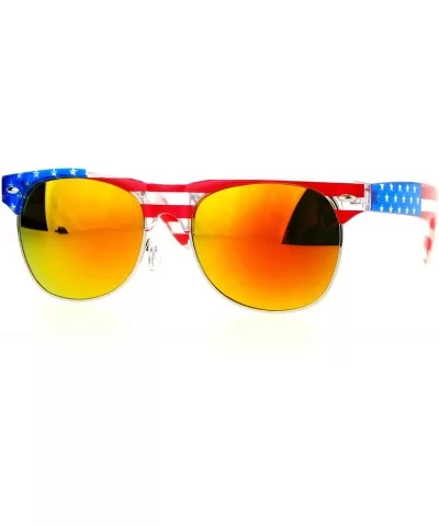 Mirror Lens Patriotic USA Flag Print Half Rim Sunglasses - Clear Yellow - C912HVJR0RZ $13.20 Wayfarer