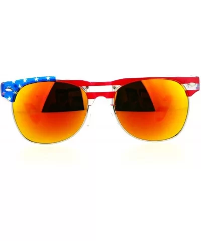 Mirror Lens Patriotic USA Flag Print Half Rim Sunglasses - Clear Yellow - C912HVJR0RZ $13.20 Wayfarer