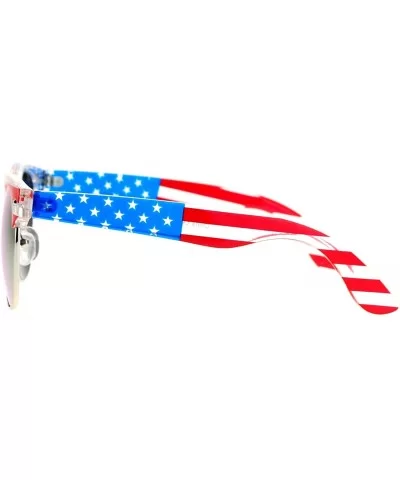 Mirror Lens Patriotic USA Flag Print Half Rim Sunglasses - Clear Yellow - C912HVJR0RZ $13.20 Wayfarer