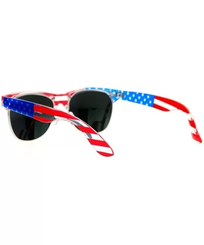 Mirror Lens Patriotic USA Flag Print Half Rim Sunglasses - Clear Yellow - C912HVJR0RZ $13.20 Wayfarer