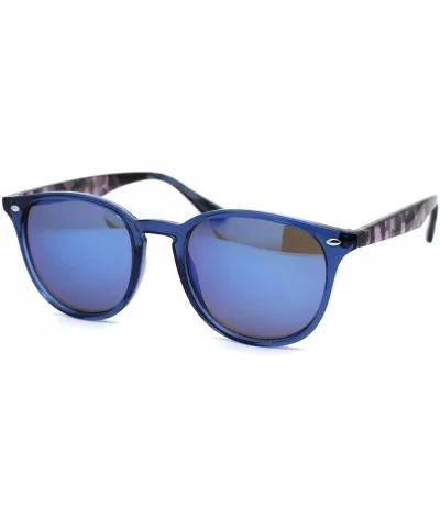 Womens Thin Plastic Round Horn Rim Designer Sunglasses - Blue Purple Tort Arm Blue Mirror - CS193MRMLC6 $14.10 Round