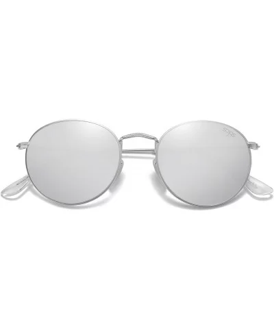 Polarized Sunglasses Classic Small Round Metal Frame for Women Men SJ1014 - D1 Silver Frame/Silver Mirrored Lens - C612EXE131...