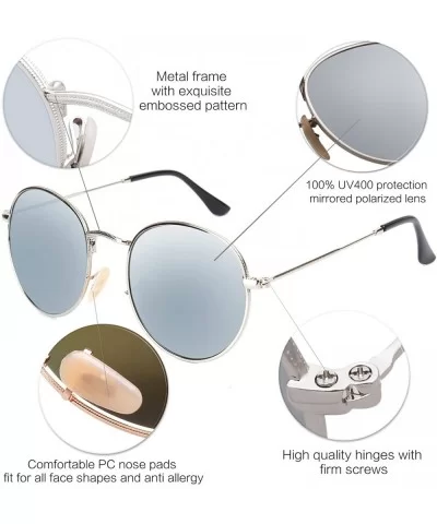 Polarized Sunglasses Classic Small Round Metal Frame for Women Men SJ1014 - D1 Silver Frame/Silver Mirrored Lens - C612EXE131...