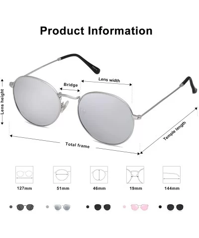 Polarized Sunglasses Classic Small Round Metal Frame for Women Men SJ1014 - D1 Silver Frame/Silver Mirrored Lens - C612EXE131...