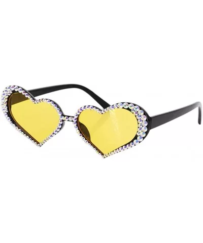 Women's Fashion Sunglasses Cat-Eye Glasses with Rhinestone - Yellow - CW18AK7934I $22.80 Goggle