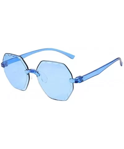 Frameless Multilateral Shaped Sunglasses One Piece Jelly Candy Colorful Unisex - Blue - C8190G6U6A6 $9.77 Oversized