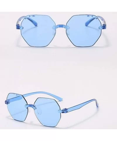 Frameless Multilateral Shaped Sunglasses One Piece Jelly Candy Colorful Unisex - Blue - C8190G6U6A6 $9.77 Oversized