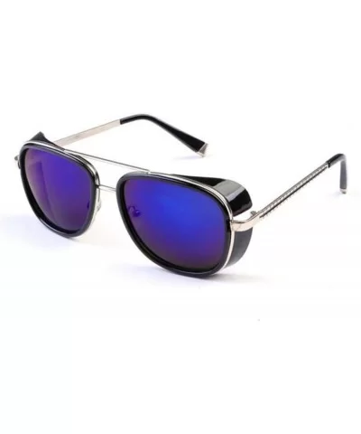 Sunglasses Men Coating Retro Sun Glasses - Black Blue - C5194ORDXSE $40.24 Semi-rimless