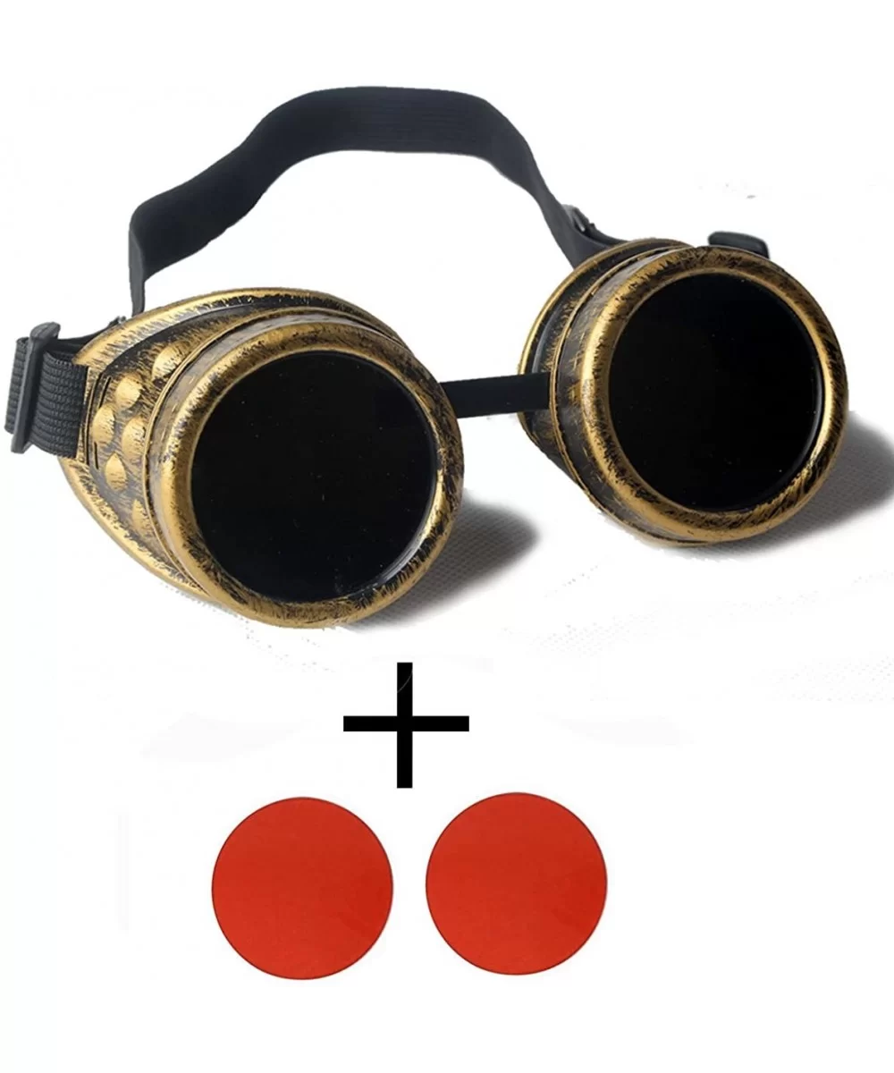 Steampunk Goggles Retro Rave Vintage Glasses for Cosplay Halloween - Frame+red Lenses - CT18HZWOKSM $13.43 Goggle