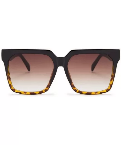 Womens Oversize Square Boyfriend Style Horned Rim Thick Plastic Sunglasses B2585 - 004 Black-leopard - CY196UNE38S $18.31 Square