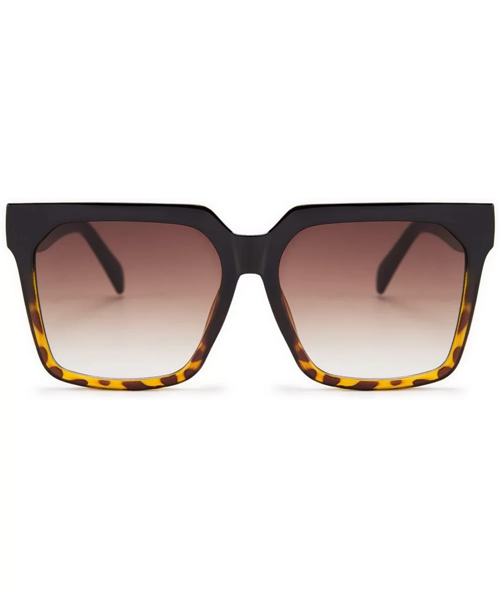 Womens Oversize Square Boyfriend Style Horned Rim Thick Plastic Sunglasses B2585 - 004 Black-leopard - CY196UNE38S $18.31 Square