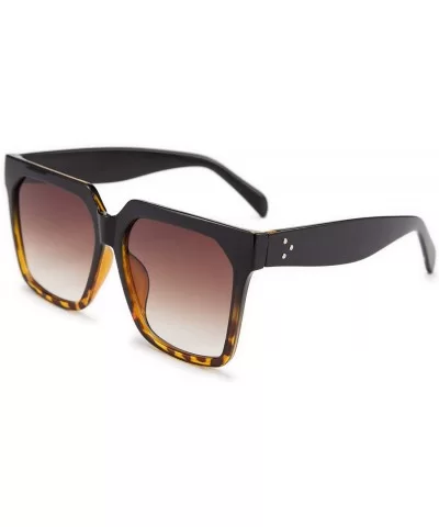 Womens Oversize Square Boyfriend Style Horned Rim Thick Plastic Sunglasses B2585 - 004 Black-leopard - CY196UNE38S $18.31 Square