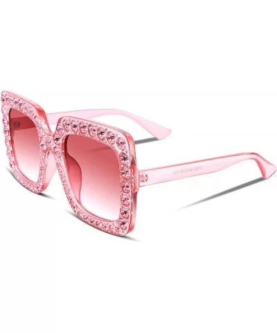 Women Sparkling Crystal Sunglasses Oversized Square Thick Frame B2283 - 1 Gradient Pink - CA188HNKDW9 $19.99 Oversized