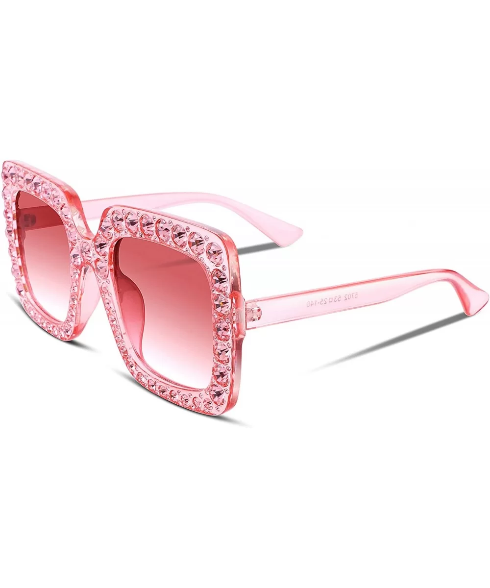 Women Sparkling Crystal Sunglasses Oversized Square Thick Frame B2283 - 1 Gradient Pink - CA188HNKDW9 $19.99 Oversized