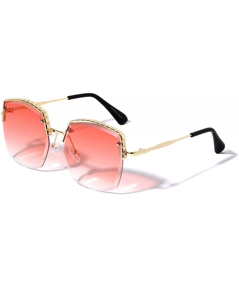 Geometric Semi-Rimless Diamond Edge Cut Lens Fashion Sunglasses - Orange - C4196KUORM5 $21.34 Rimless