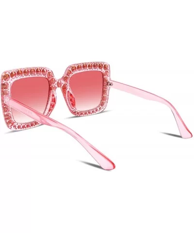 Women Sparkling Crystal Sunglasses Oversized Square Thick Frame B2283 - 1 Gradient Pink - CA188HNKDW9 $19.99 Oversized