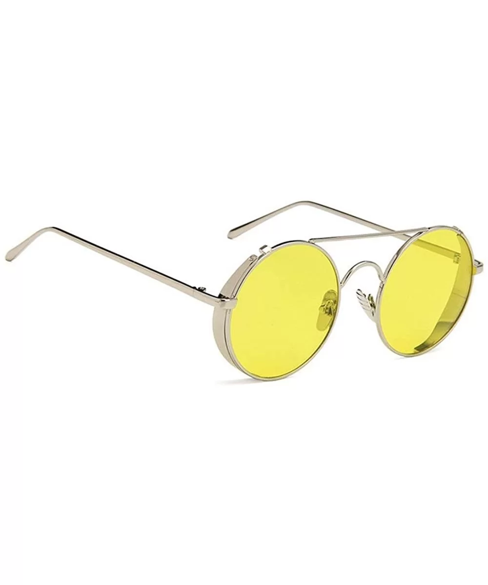 Fashion Glasses - Round Retro Eyewear UV400 Protection Steampunk Sunglasses - Gold Frame Blue Lens - CQ190EX78D2 $12.09 Overs...