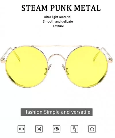 Fashion Glasses - Round Retro Eyewear UV400 Protection Steampunk Sunglasses - Gold Frame Blue Lens - CQ190EX78D2 $12.09 Overs...